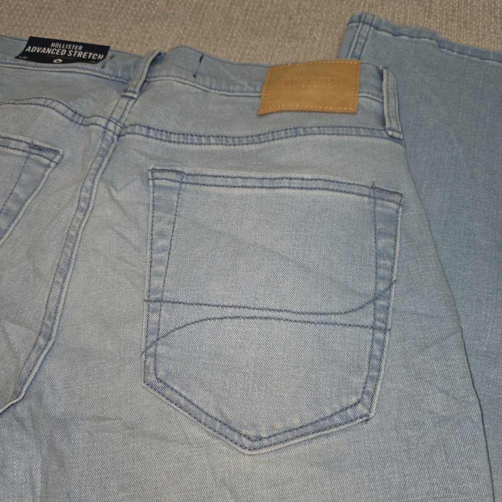 Hollister Mens Slim Straight Advanced Stretch Distressed Light Wash Jeans 32x32 - Picture 6 of 12
